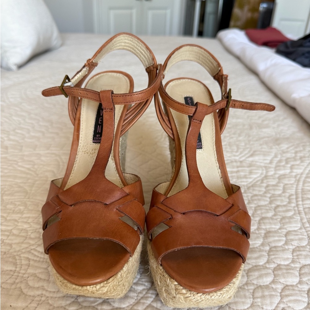 Sam Edelman Tan Leather Wedge Sandals